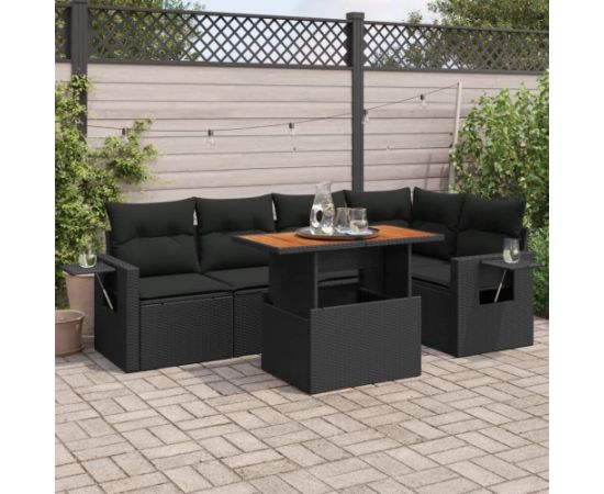 vidaXL 6-cz. zestaw mebli ogrodowych z poduszkami, czarny polirattan Dārza mēbeļu komplekti