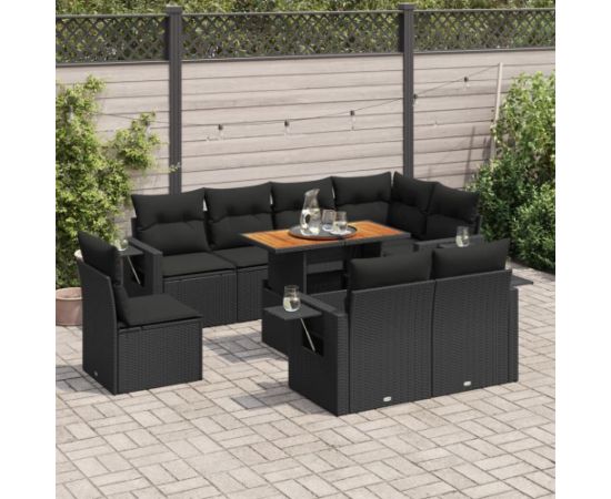 vidaXL 9-cz. zestaw wypoczynkowy do ogrodu, z poduszkami, czarny Dārza mēbeļu komplekti