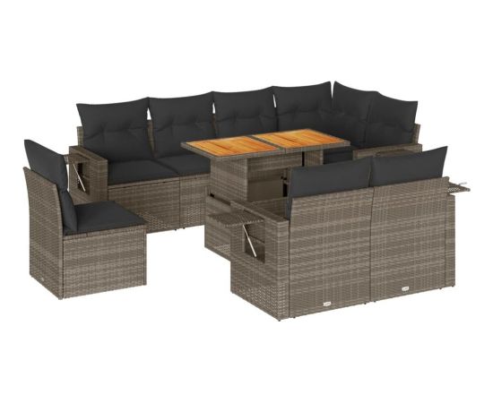 vidaXL 9-cz. zestaw mebli ogrodowych z poduszkami, szary, polirattan Dārza mēbeļu komplekti