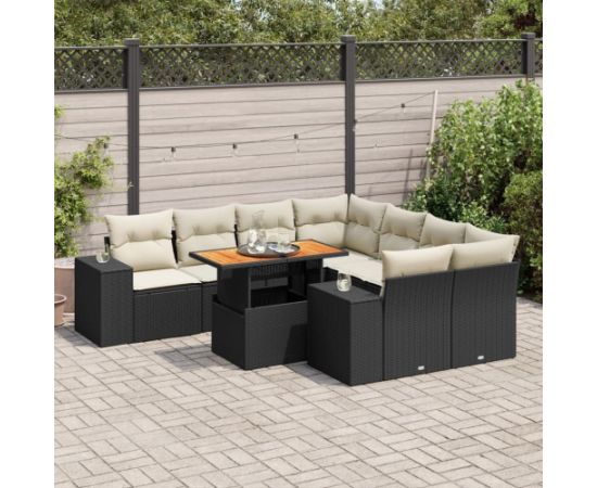 vidaXL 9-cz. zestaw wypoczynkowy do ogrodu, z poduszkami, czarny Dārza mēbeļu komplekti