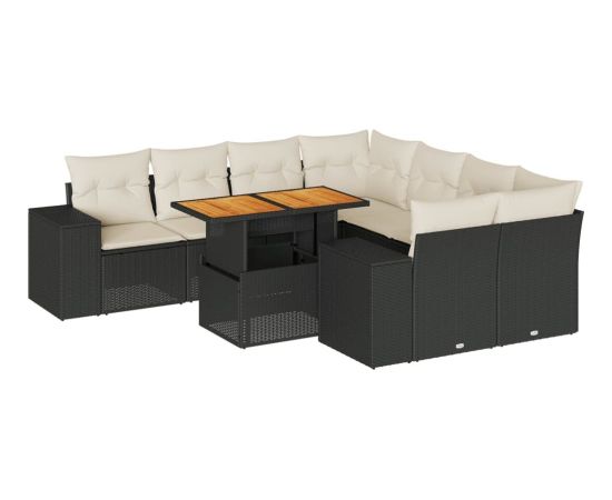 vidaXL 9-cz. zestaw wypoczynkowy do ogrodu, z poduszkami, czarny Dārza mēbeļu komplekti