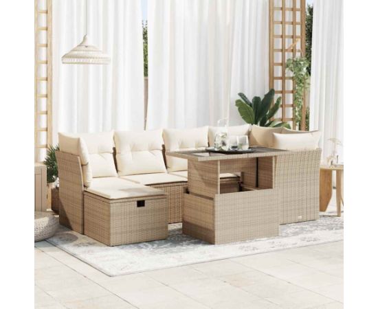 vidaXL vidaXL 7-cz. zestaw wypoczynkowy do ogrodu, z poduszkami, beżowy Dārza mēbeļu komplekti