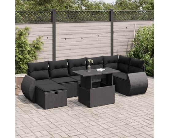 vidaXL vidaXL 8-cz. zestaw wypoczynkowy do ogrodu, z poduszkami, czarny Dārza mēbeļu komplekti