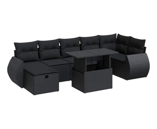 vidaXL vidaXL 8-cz. zestaw wypoczynkowy do ogrodu, z poduszkami, czarny Dārza mēbeļu komplekti