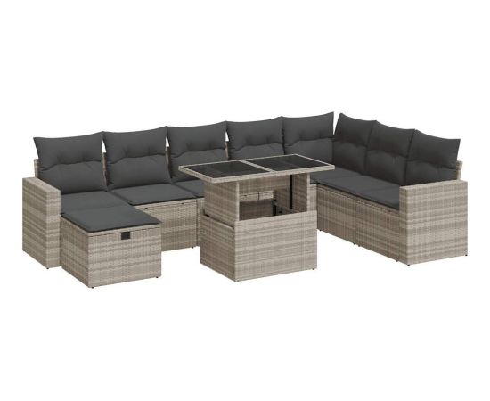 vidaXL vidaXL 9-cz. zestaw mebli ogrodowych, poduszki, jasnoszary polirattan Dārza mēbeļu komplekti