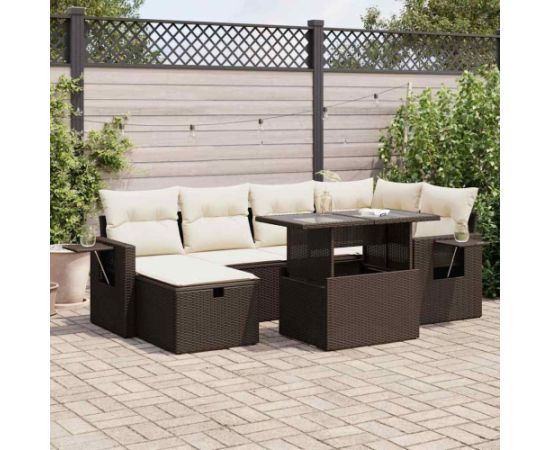 vidaXL vidaXL 7-cz. zestaw wypoczynkowy do ogrodu, z poduszkami, brązowy Dārza mēbeļu komplekti