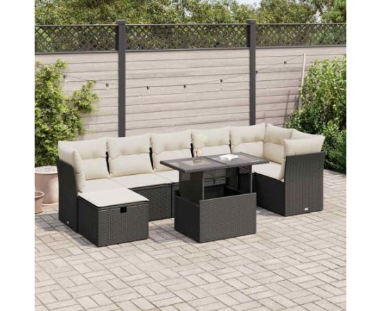 vidaXL vidaXL 8-cz. zestaw wypoczynkowy do ogrodu, z poduszkami, czarny Dārza mēbeļu komplekti