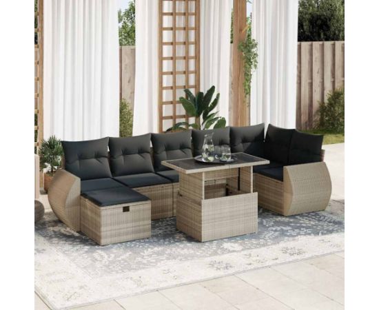 vidaXL vidaXL 8-cz. zestaw mebli ogrodowych, poduszki, jasnoszary polirattan Dārza mēbeļu komplekti