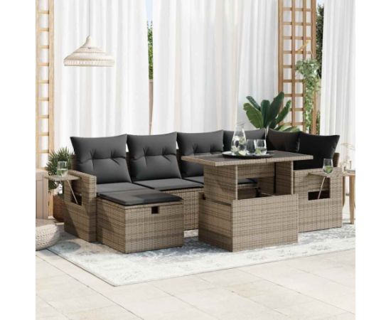 vidaXL vidaXL 7-cz. zestaw wypoczynkowy do ogrodu, z poduszkami, szary Dārza mēbeļu komplekti