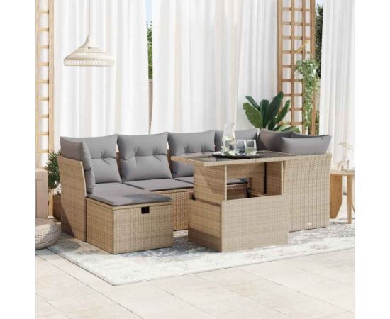 vidaXL vidaXL 7-cz. zestaw wypoczynkowy do ogrodu, z poduszkami, beżowy Dārza mēbeļu komplekti