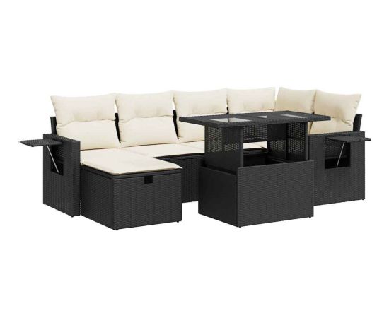 vidaXL vidaXL 7-cz. zestaw wypoczynkowy do ogrodu, z poduszkami, czarny Dārza mēbeļu komplekti