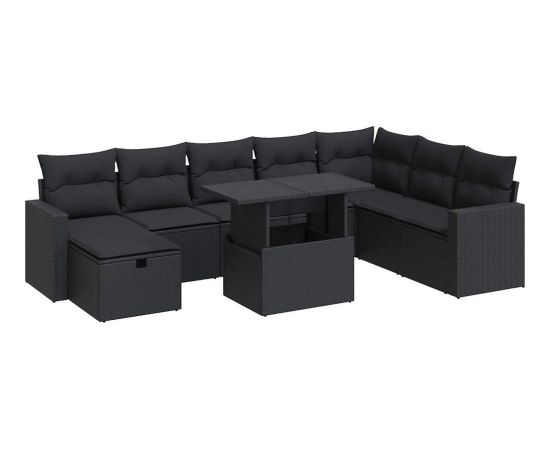 vidaXL vidaXL 9-cz. zestaw wypoczynkowy do ogrodu, z poduszkami, czarny Dārza mēbeļu komplekti