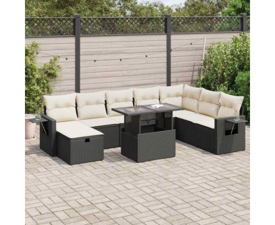 vidaXL vidaXL 9-cz. zestaw wypoczynkowy do ogrodu, z poduszkami, czarny Dārza mēbeļu komplekti