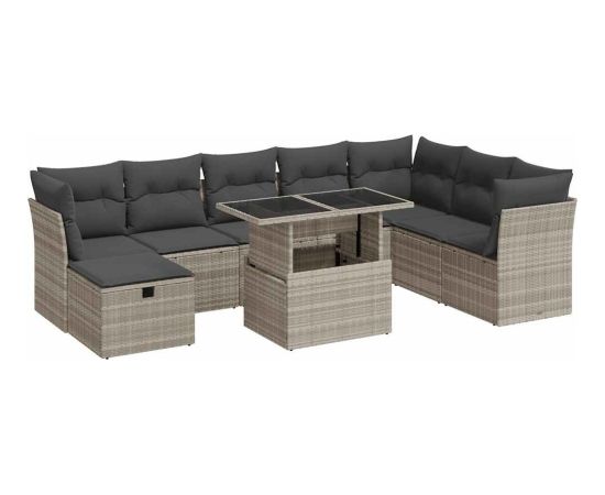 vidaXL vidaXL 9-cz. zestaw mebli ogrodowych, poduszki, jasnoszary polirattan Dārza mēbeļu komplekti