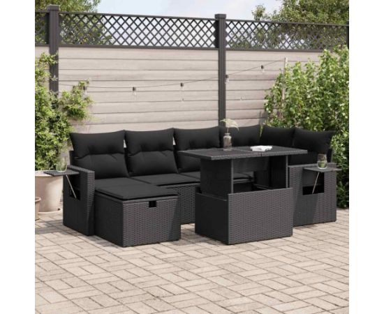 vidaXL vidaXL 7-cz. zestaw wypoczynkowy do ogrodu, z poduszkami, czarny Dārza mēbeļu komplekti