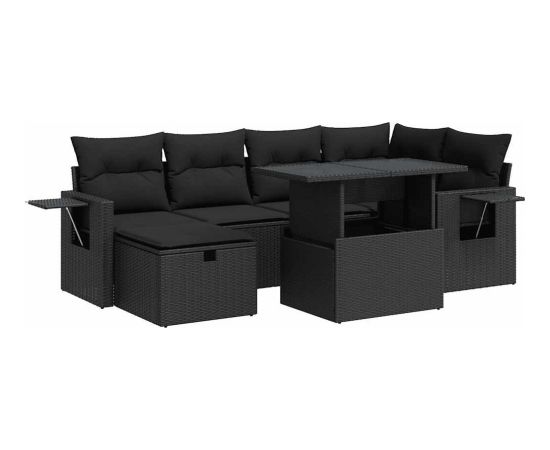 vidaXL vidaXL 7-cz. zestaw wypoczynkowy do ogrodu, z poduszkami, czarny Dārza mēbeļu komplekti