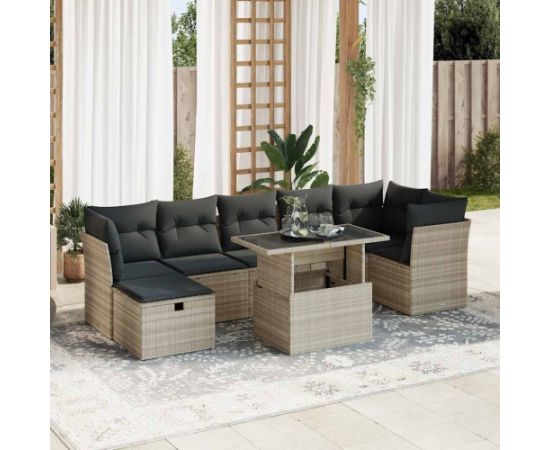 vidaXL vidaXL 8-cz. zestaw mebli ogrodowych, poduszki, jasnoszary polirattan Dārza mēbeļu komplekti