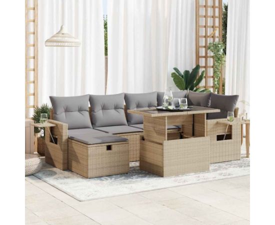 vidaXL vidaXL 7-cz. zestaw wypoczynkowy do ogrodu, z poduszkami, beżowy Dārza mēbeļu komplekti