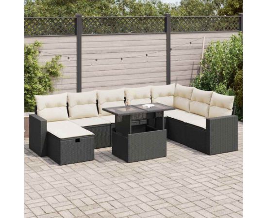 vidaXL vidaXL 9-cz. zestaw wypoczynkowy do ogrodu, z poduszkami, czarny Dārza mēbeļu komplekti