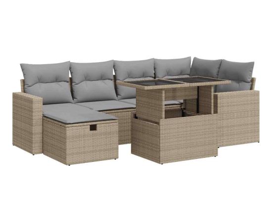 vidaXL vidaXL 7-cz. zestaw wypoczynkowy do ogrodu, z poduszkami, beżowy Dārza mēbeļu komplekti