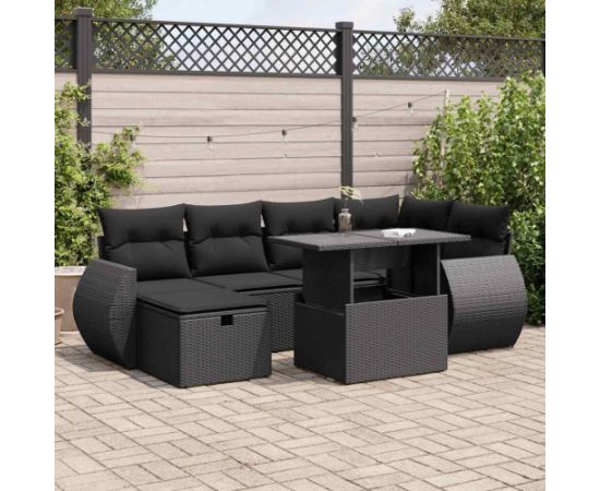 vidaXL vidaXL 7-cz. zestaw wypoczynkowy do ogrodu, z poduszkami, czarny Dārza mēbeļu komplekti