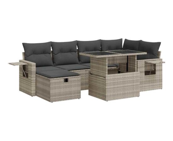 vidaXL vidaXL 7-cz. zestaw wypoczynkowy do ogrodu, z poduszkami, jasnoszary Dārza mēbeļu komplekti