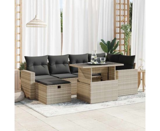 vidaXL vidaXL 7-cz. zestaw wypoczynkowy do ogrodu, z poduszkami, jasnoszary Dārza mēbeļu komplekti