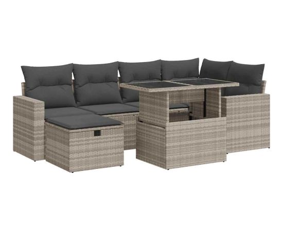 vidaXL vidaXL 7-cz. zestaw wypoczynkowy do ogrodu, z poduszkami, jasnoszary Dārza mēbeļu komplekti