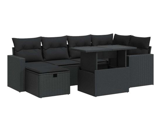 vidaXL vidaXL 7-cz. zestaw wypoczynkowy do ogrodu, z poduszkami, czarny Dārza mēbeļu komplekti