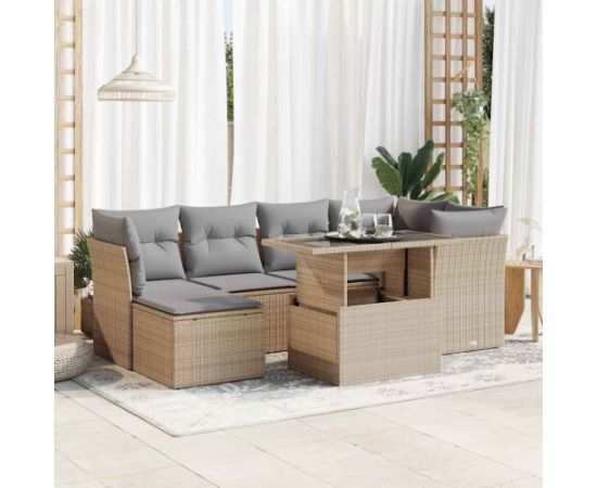 vidaXL 7-cz. zestaw wypoczynkowy do ogrodu, z poduszkami, beżowy Dārza mēbeļu komplekti