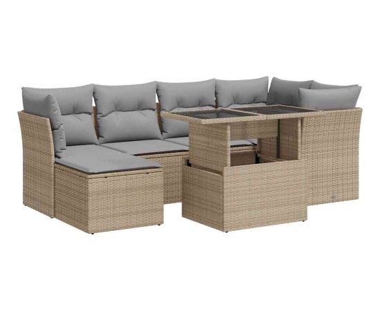 vidaXL 7-cz. zestaw wypoczynkowy do ogrodu, z poduszkami, beżowy Dārza mēbeļu komplekti