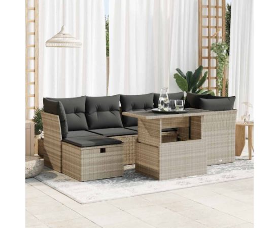 vidaXL vidaXL 7-cz. zestaw wypoczynkowy do ogrodu, z poduszkami, jasnoszary Dārza mēbeļu komplekti