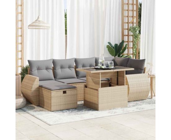 vidaXL vidaXL 7-cz. zestaw wypoczynkowy do ogrodu, z poduszkami, beżowy Dārza mēbeļu komplekti