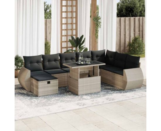 vidaXL vidaXL 9-cz. zestaw mebli ogrodowych, poduszki, jasnoszary polirattan Dārza mēbeļu komplekti