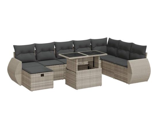 vidaXL vidaXL 9-cz. zestaw mebli ogrodowych, poduszki, jasnoszary polirattan Dārza mēbeļu komplekti