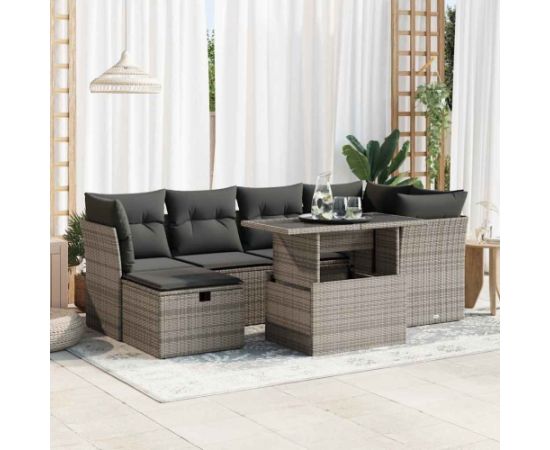 vidaXL vidaXL 7-cz. zestaw wypoczynkowy do ogrodu, z poduszkami, szary Dārza mēbeļu komplekti