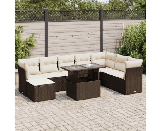 vidaXL 9-cz. zestaw mebli ogrodowych z poduszkami, brązowy, polirattan Dārza mēbeļu komplekti