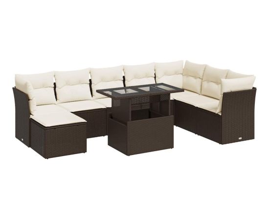 vidaXL 9-cz. zestaw mebli ogrodowych z poduszkami, brązowy, polirattan Dārza mēbeļu komplekti