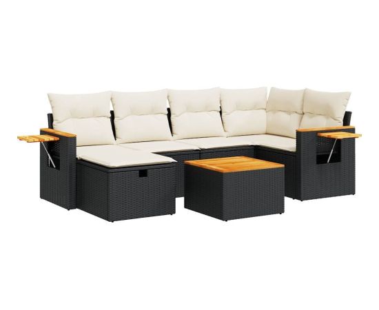 vidaXL 7-cz. zestaw wypoczynkowy do ogrodu, z poduszkami, czarny Dārza mēbeļu komplekti