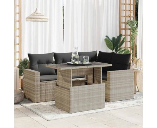 vidaXL 5-cz. zestaw mebli do ogrodu, poduszki, jasnoszary rattan PE Dārza mēbeļu komplekti