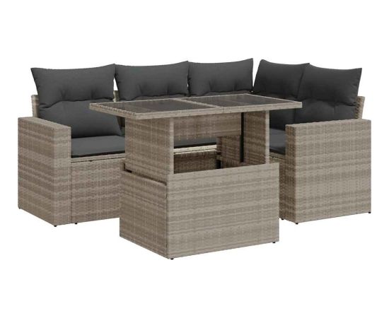 vidaXL 5-cz. zestaw mebli do ogrodu, poduszki, jasnoszary rattan PE Dārza mēbeļu komplekti