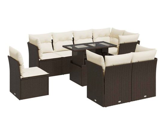 vidaXL 9-cz. zestaw mebli ogrodowych z poduszkami, brązowy, polirattan Dārza mēbeļu komplekti