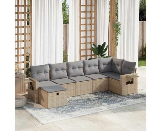 vidaXL 7-cz. zestaw wypoczynkowy do ogrodu, z poduszkami, beżowy Dārza mēbeļu komplekti