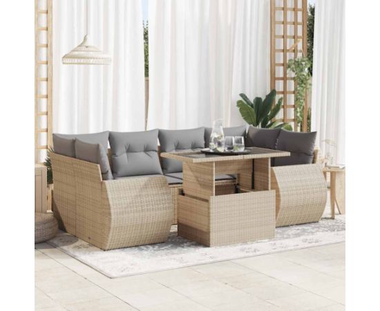 vidaXL 7-cz. zestaw wypoczynkowy do ogrodu, z poduszkami, beżowy Dārza mēbeļu komplekti