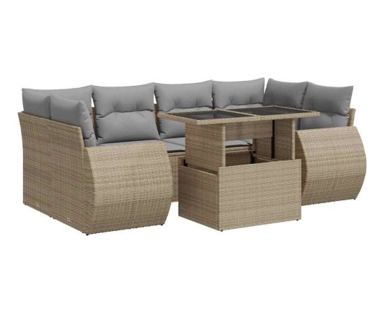 vidaXL 7-cz. zestaw wypoczynkowy do ogrodu, z poduszkami, beżowy Dārza mēbeļu komplekti