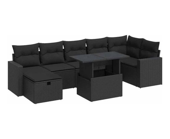 vidaXL vidaXL 8-cz. zestaw wypoczynkowy do ogrodu, z poduszkami, czarny Dārza mēbeļu komplekti