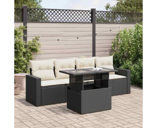 vidaXL 5-cz. zestaw wypoczynkowy do ogrodu, poduszki, czarny rattan PE Dārza mēbeļu komplekti