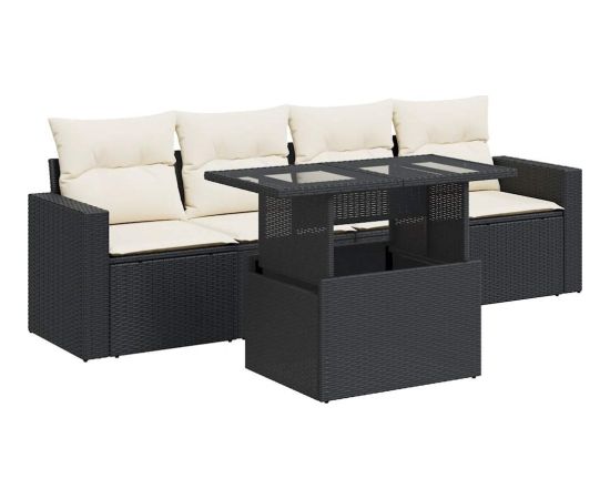 vidaXL 5-cz. zestaw wypoczynkowy do ogrodu, poduszki, czarny rattan PE Dārza mēbeļu komplekti