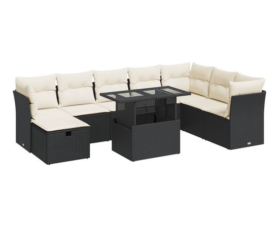 vidaXL vidaXL 9-cz. zestaw wypoczynkowy do ogrodu, z poduszkami, czarny Dārza mēbeļu komplekti