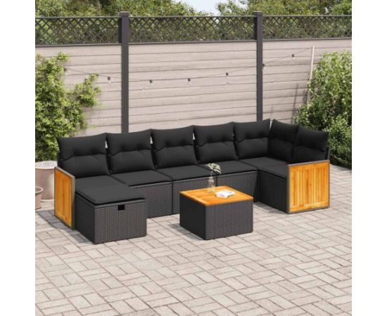 vidaXL 8-cz. zestaw wypoczynkowy do ogrodu, z poduszkami, czarny Dārza mēbeļu komplekti